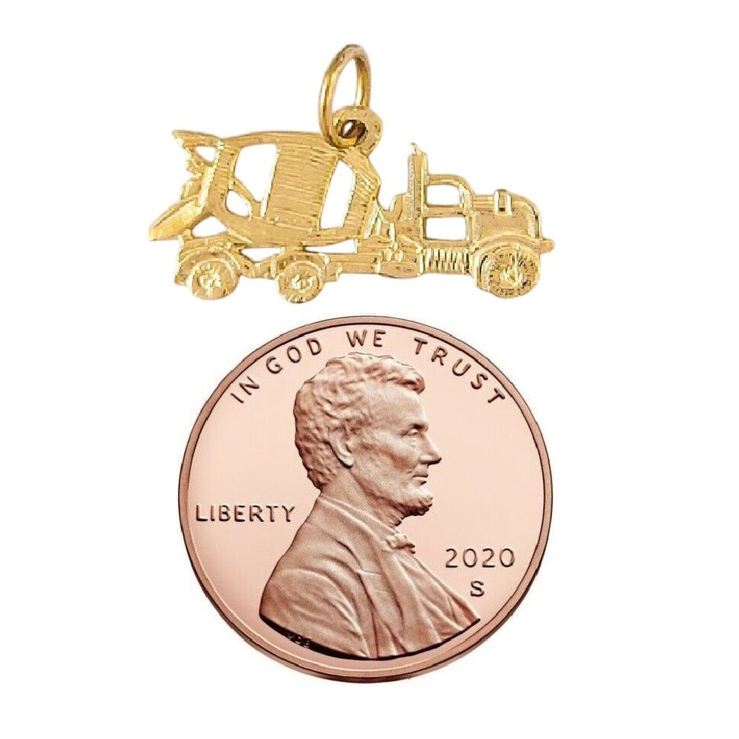 14k Yellow Gold Cement Mixer Concrete Truck Pendant Charm