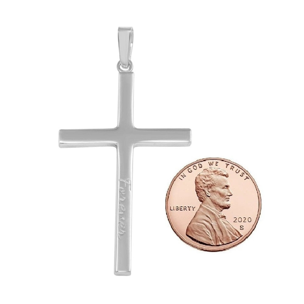 925 Sterling Silver Engraved "Forever" Solid Cross Pendant