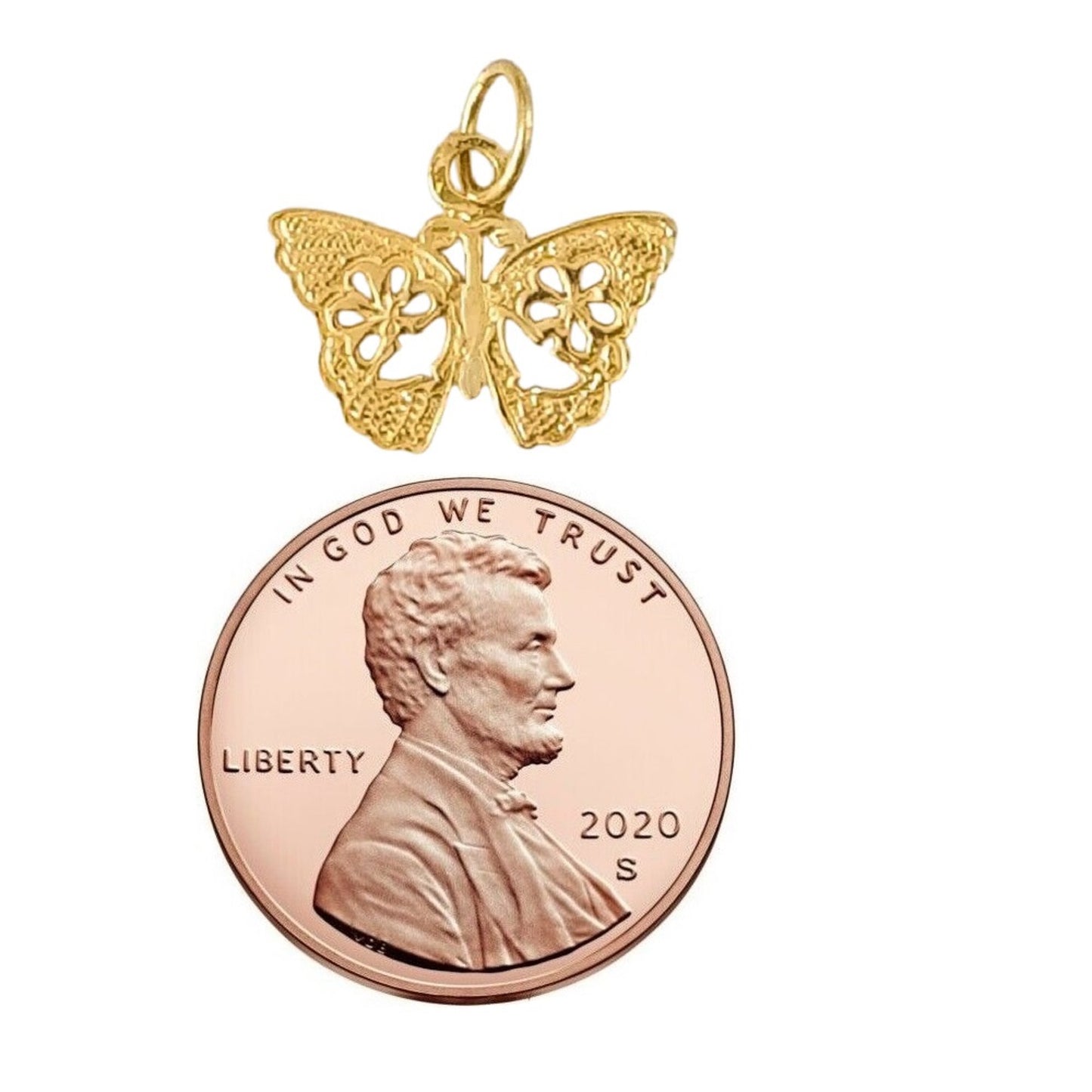 14K Yellow Gold Butterfly Charm Pendant