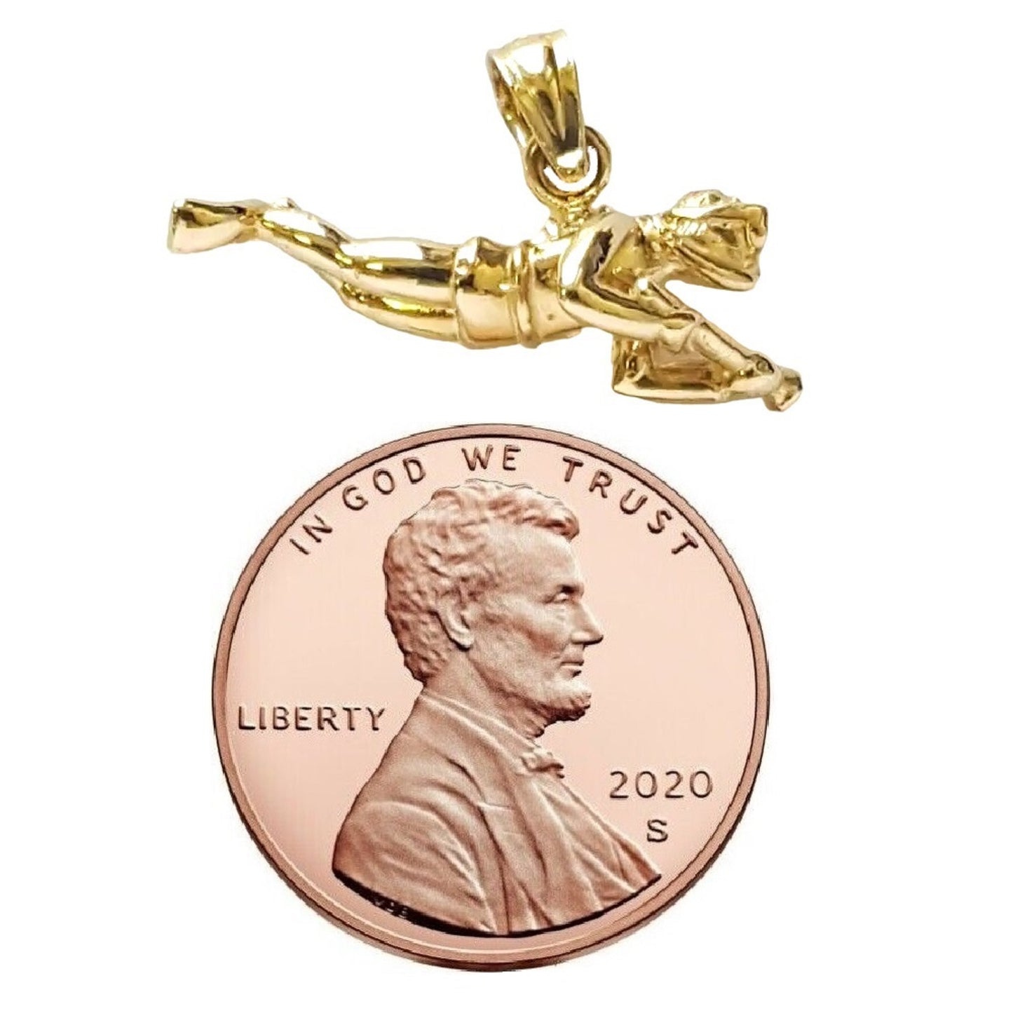 14K Yellow Gold Scuba Diver 3D (3 Dimensional) Solid Pendant
