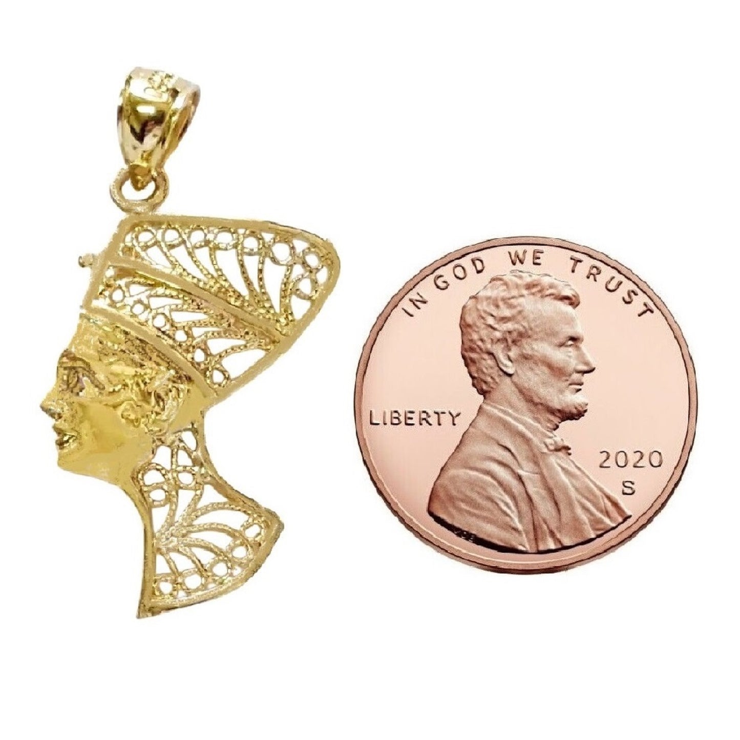 14K Yellow Gold Egyptian Queen Nefertiti Pendant