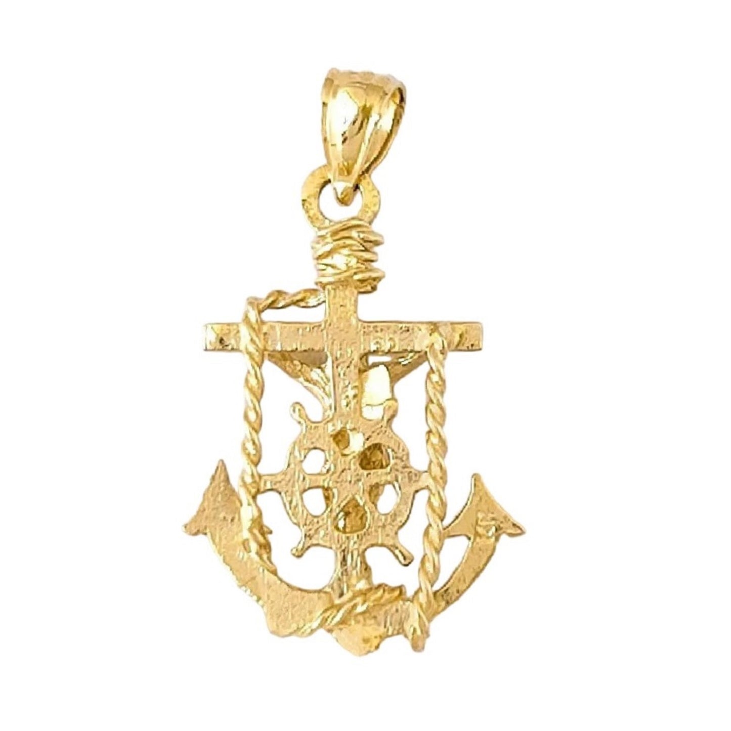 14K Yellow Gold Mariners Anchor Crucifix Cross Pendant