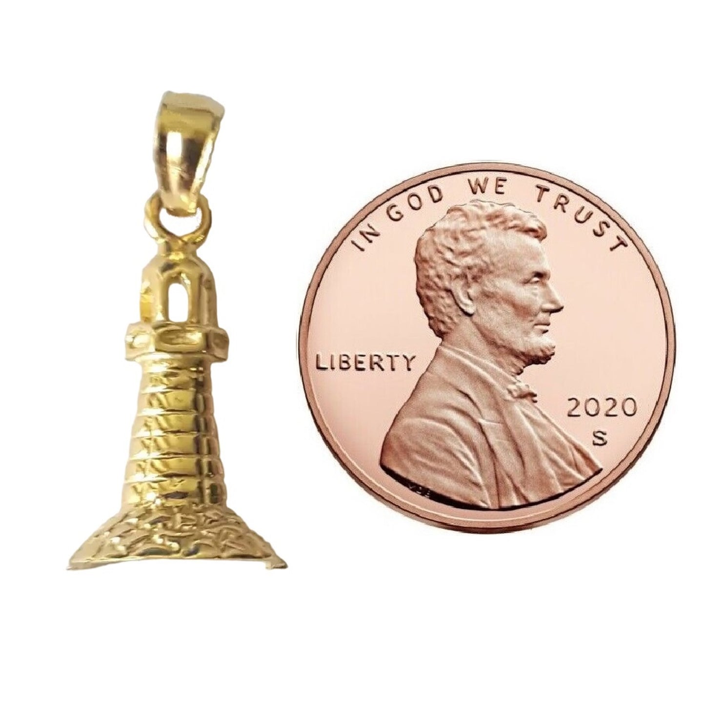 14K Yellow Gold Lighthouse Pendant