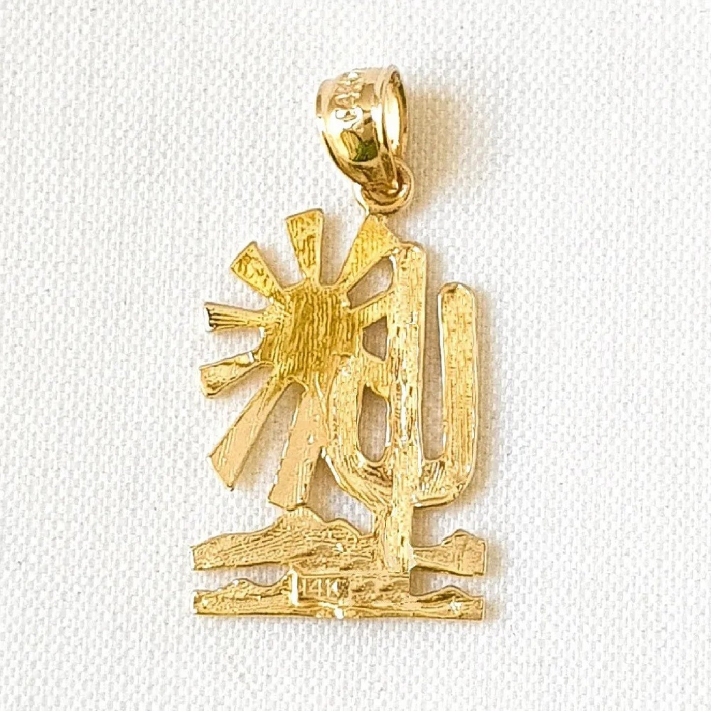 14k Yellow Gold Cactus Desert Pendant