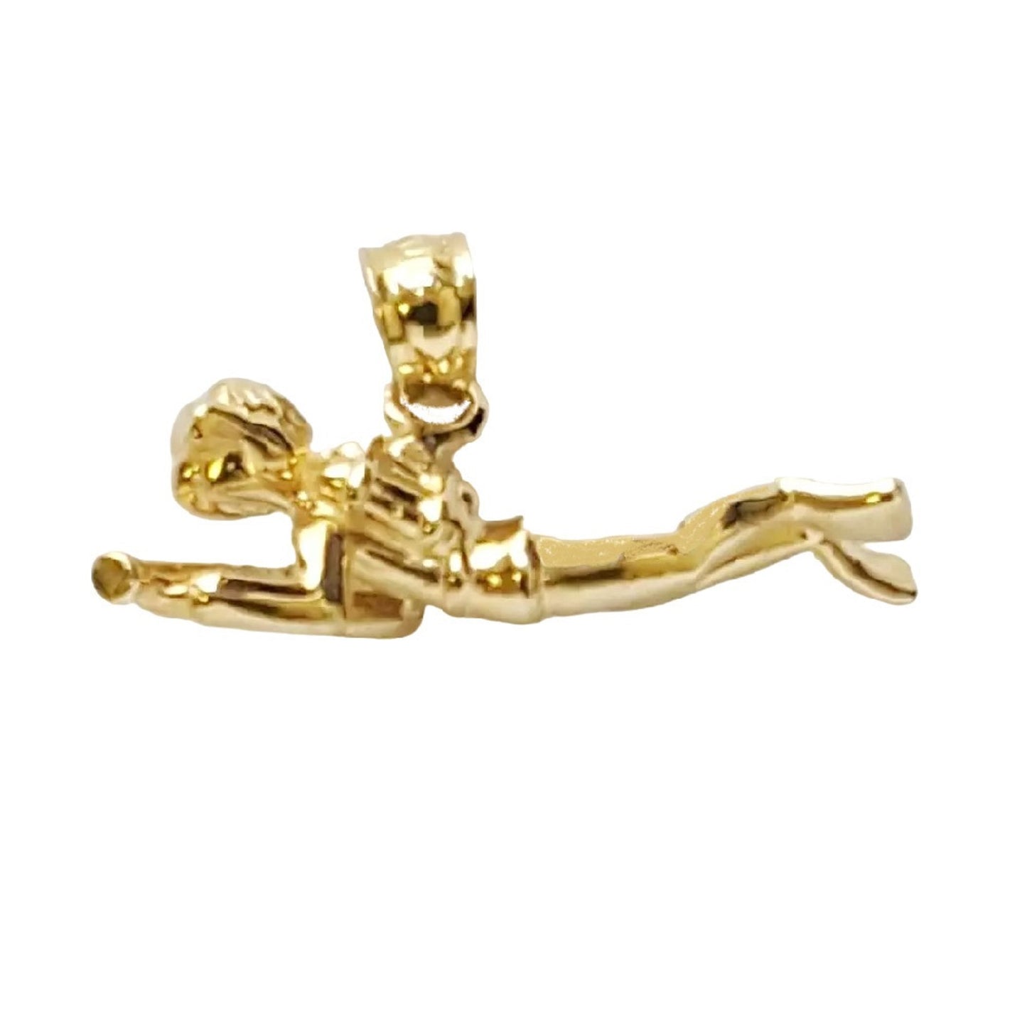 14K Yellow Gold Scuba Diver 3D (3 Dimensional) Solid Pendant