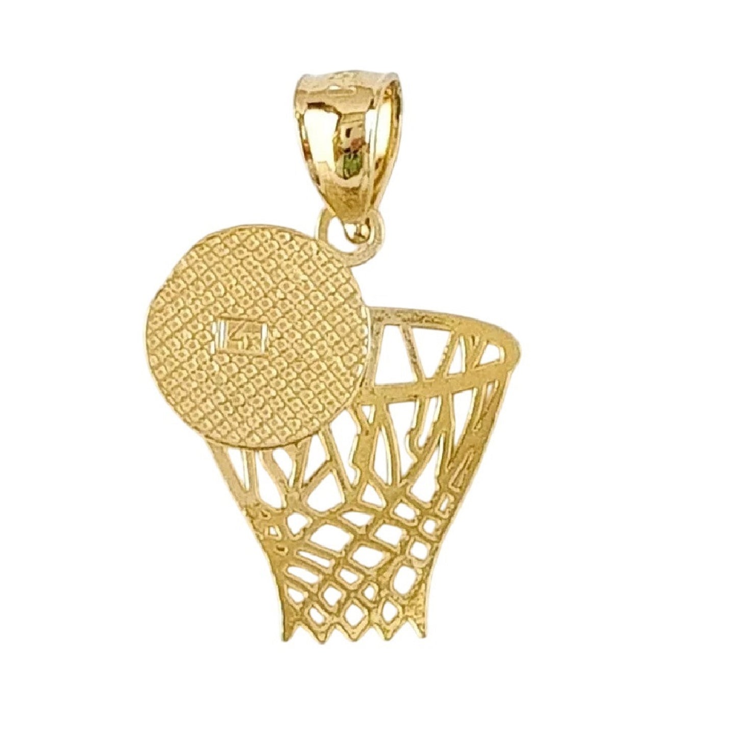 14K Yellow Gold Basketball Basket, Hoop with Ball Pendant
