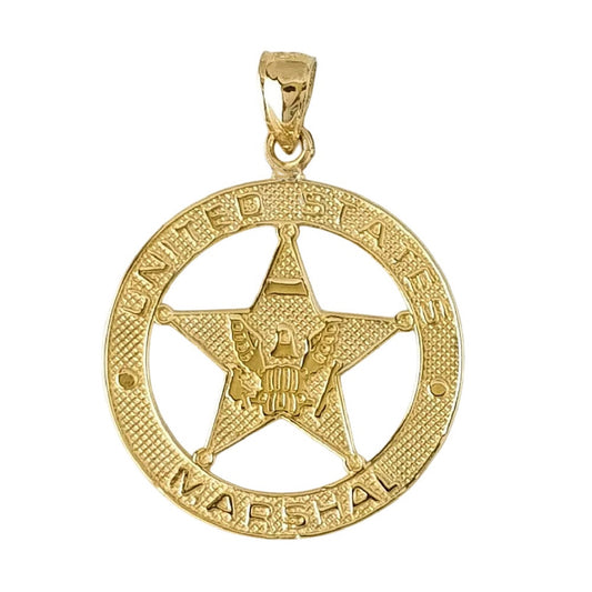 14k Yellow Gold US MARSHAL Badge Pendant