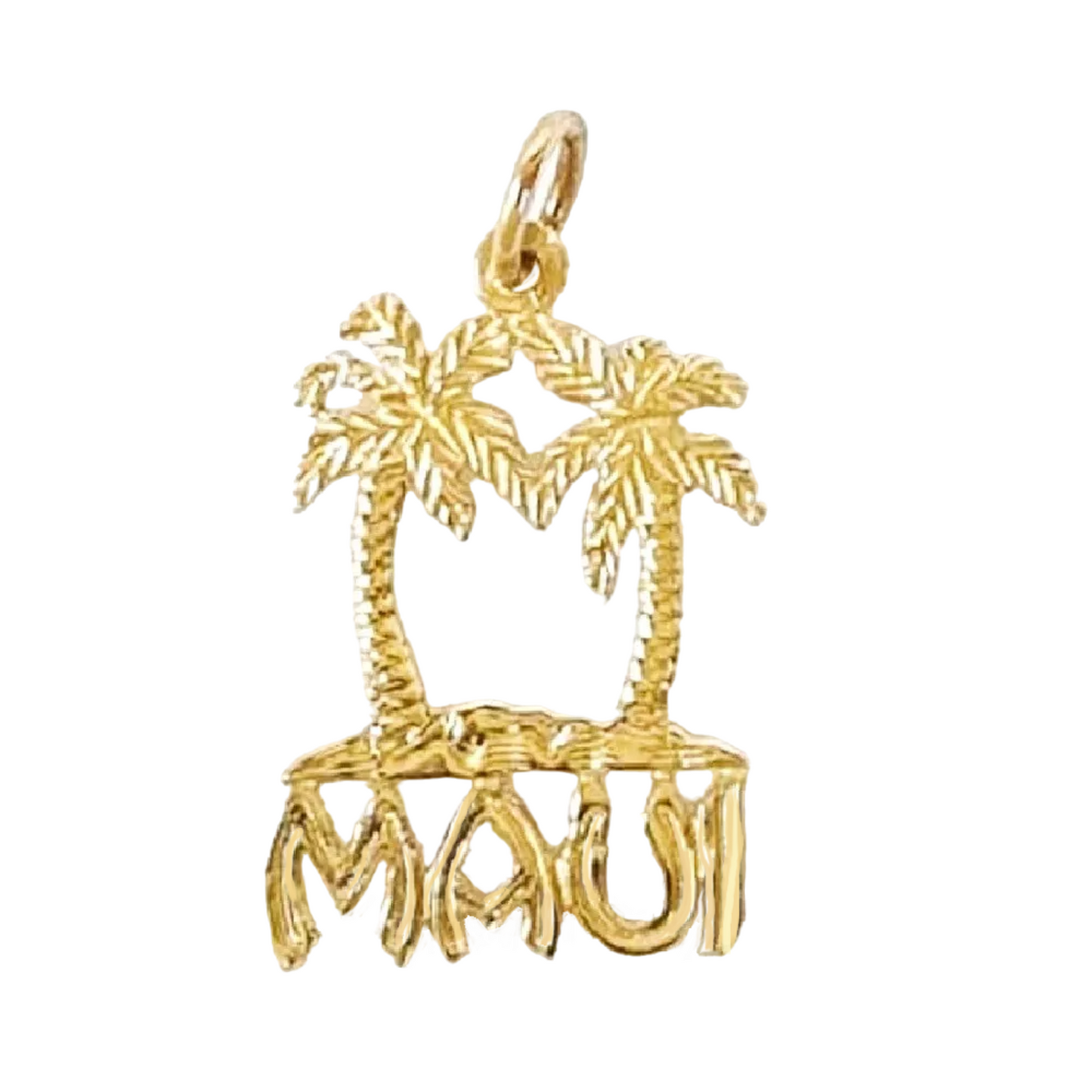 14K Yellow Gold Maui Hawaii Island Palm Tree Pendant