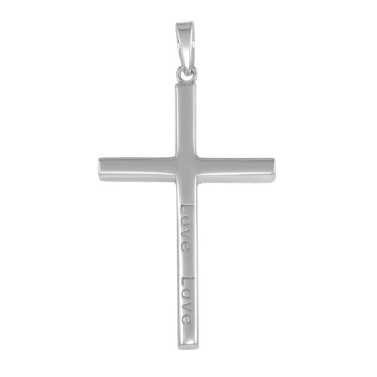 925 Sterling Silver Engraved "Love Love" Solid Cross Pendant