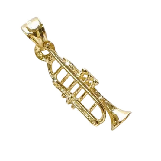 14K Yellow Gold Trumpet 3D Musical Pendant
