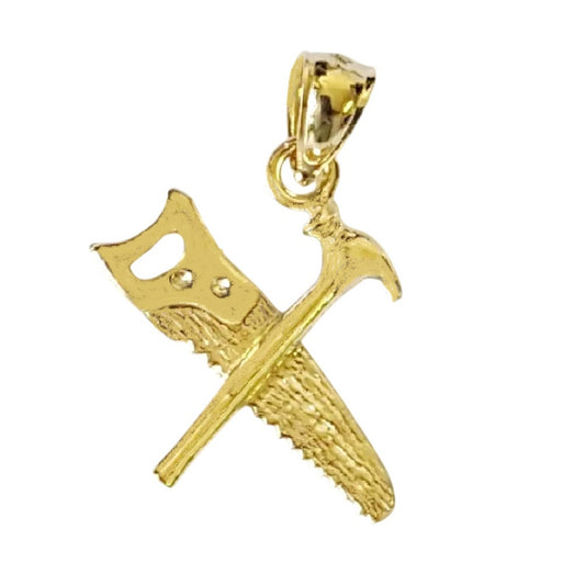 14K Yellow Gold Saw and Hammer Pendant