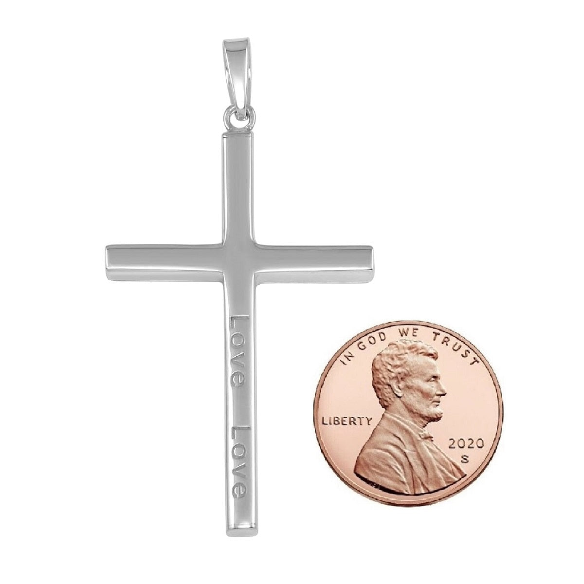 925 Sterling Silver Engraved "Love Love" Solid Cross Pendant
