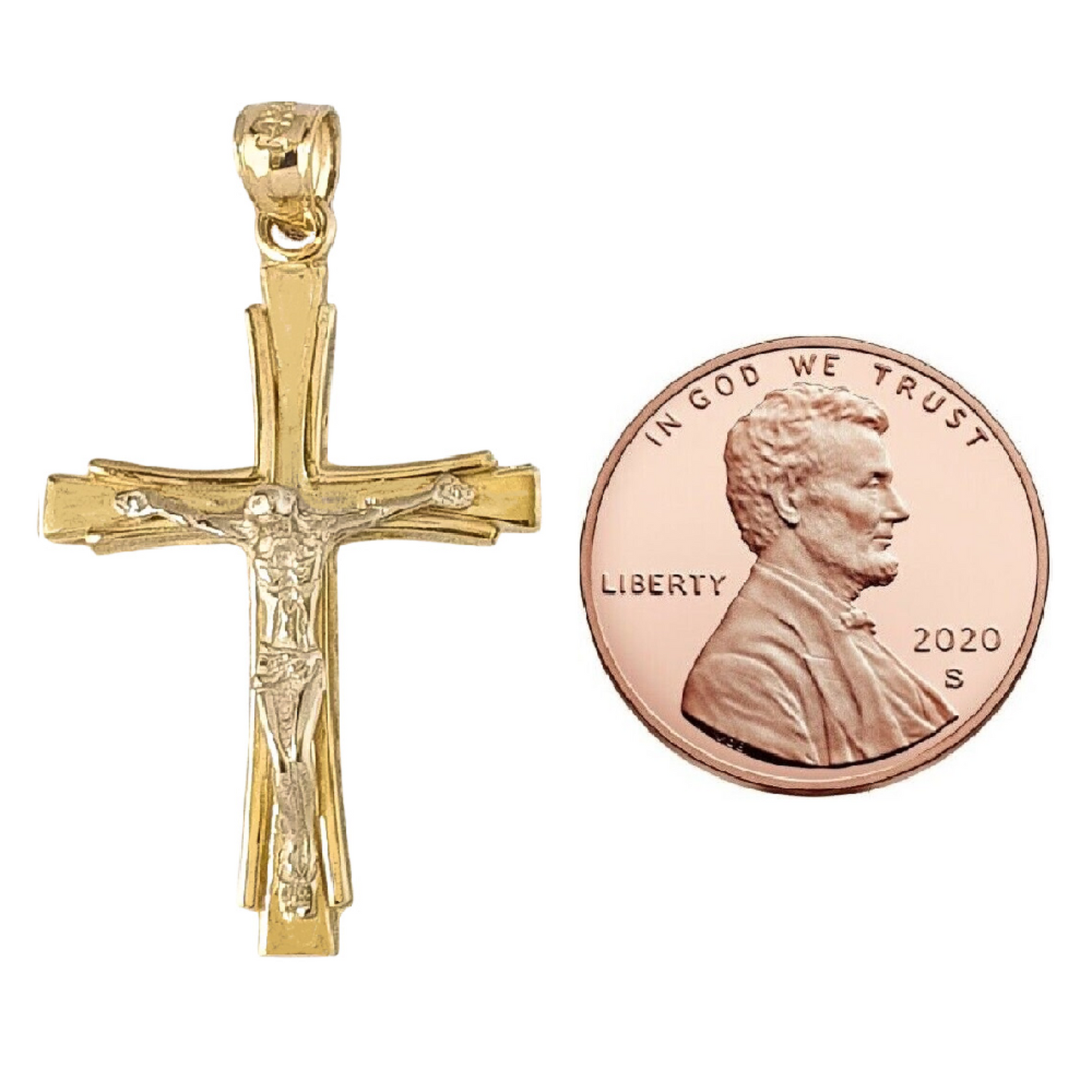 14k Yellow Gold and White Gold Crucifix Cross Two Tone Pendant