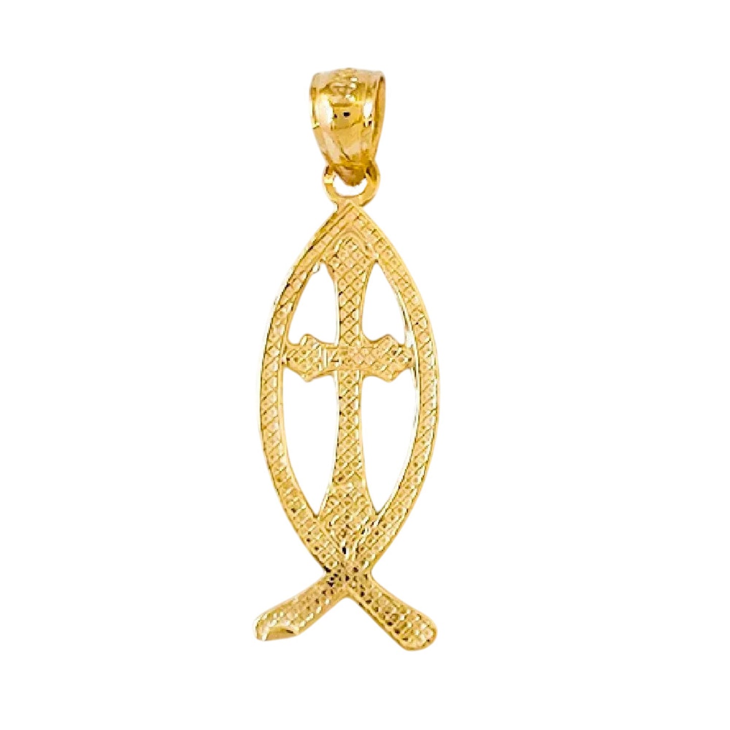 14K Yellow Gold Christian Fish with Cross Pendant