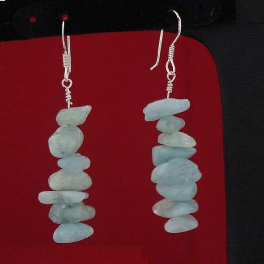 5mm-10mm Blue Citrine Chips Sterling Silver Hoop Earrings