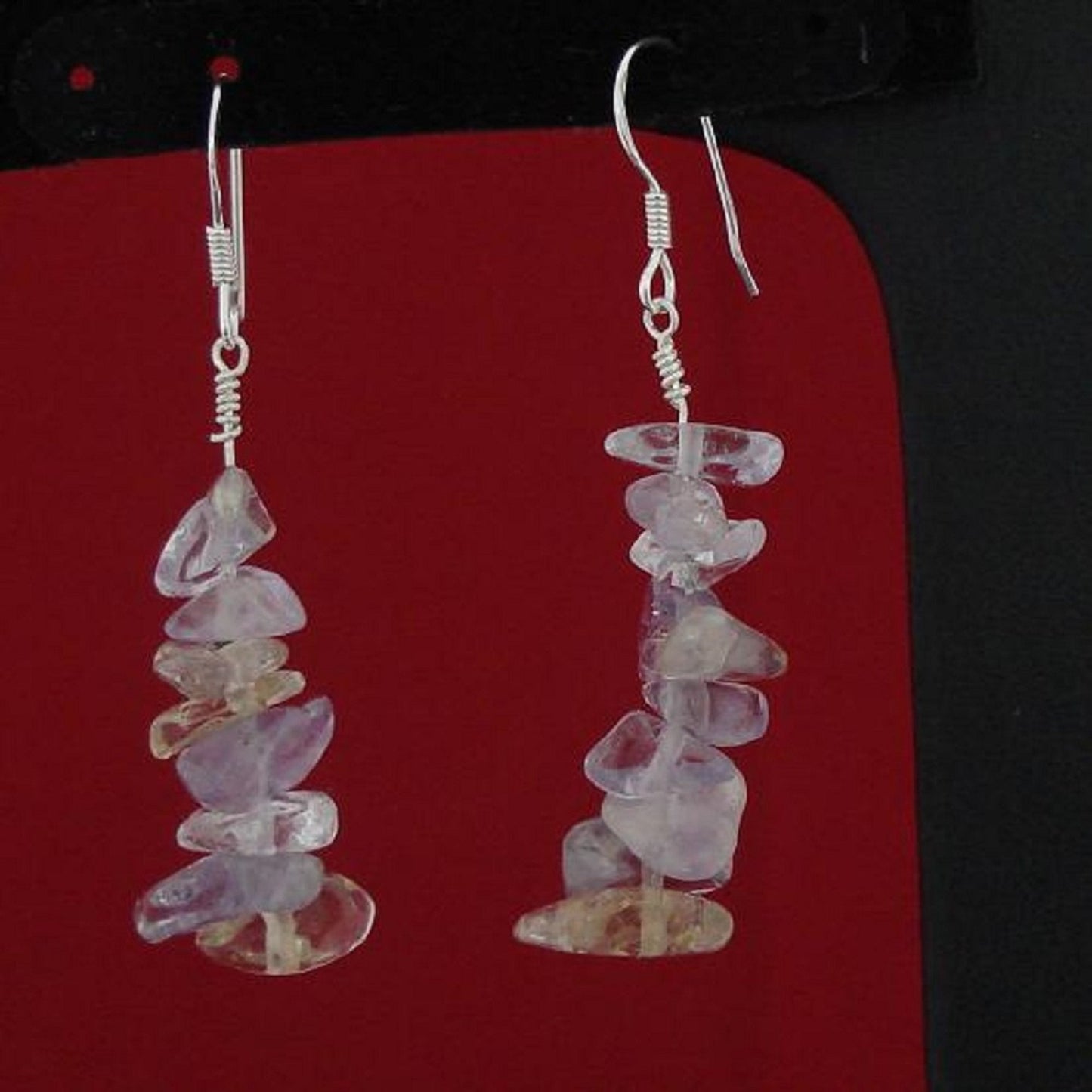 5mm-8mm Amethyst Chips Sterling Silver Hoop Earrings