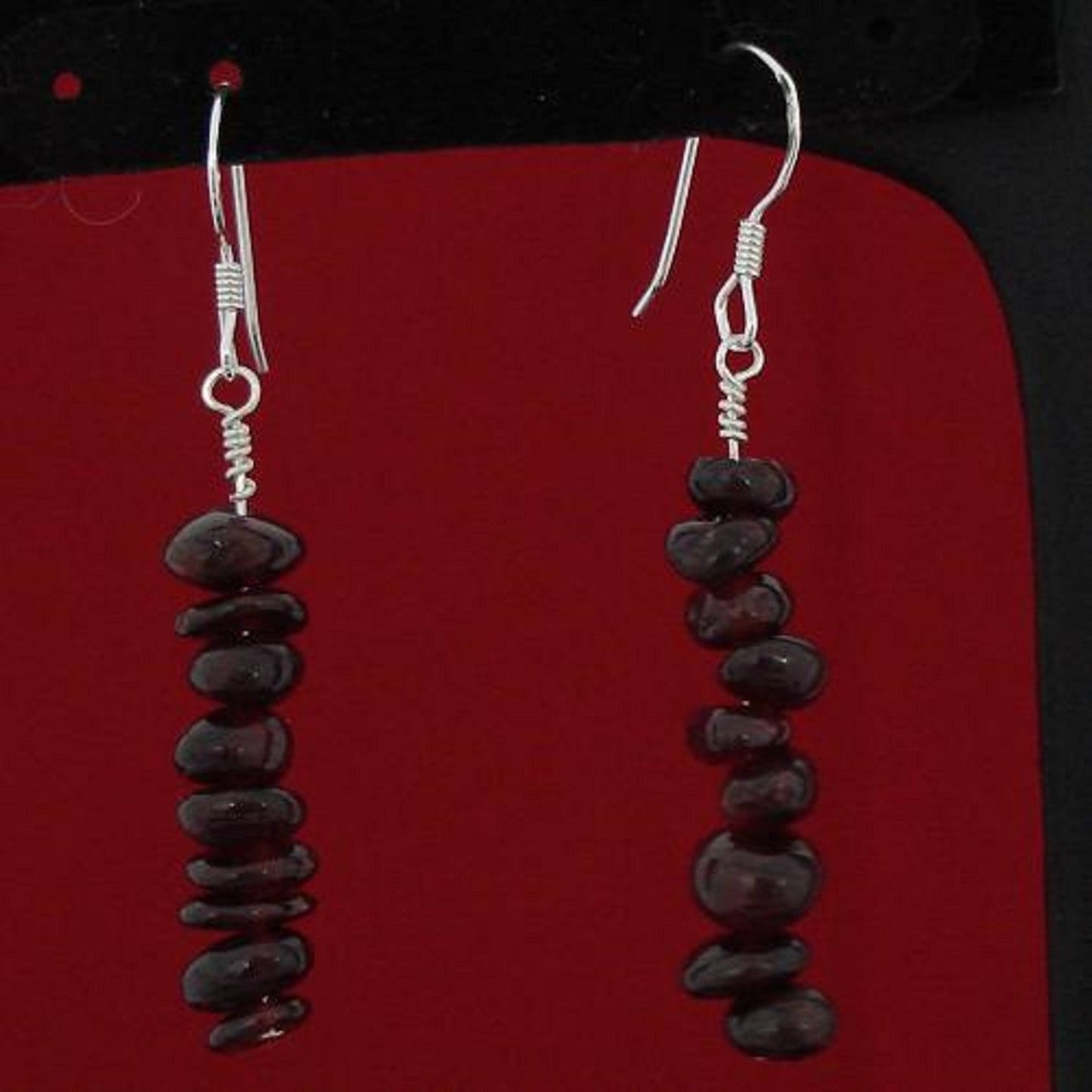 5mm-8mm Garnet Chips Sterling Silver Hoop Earrings