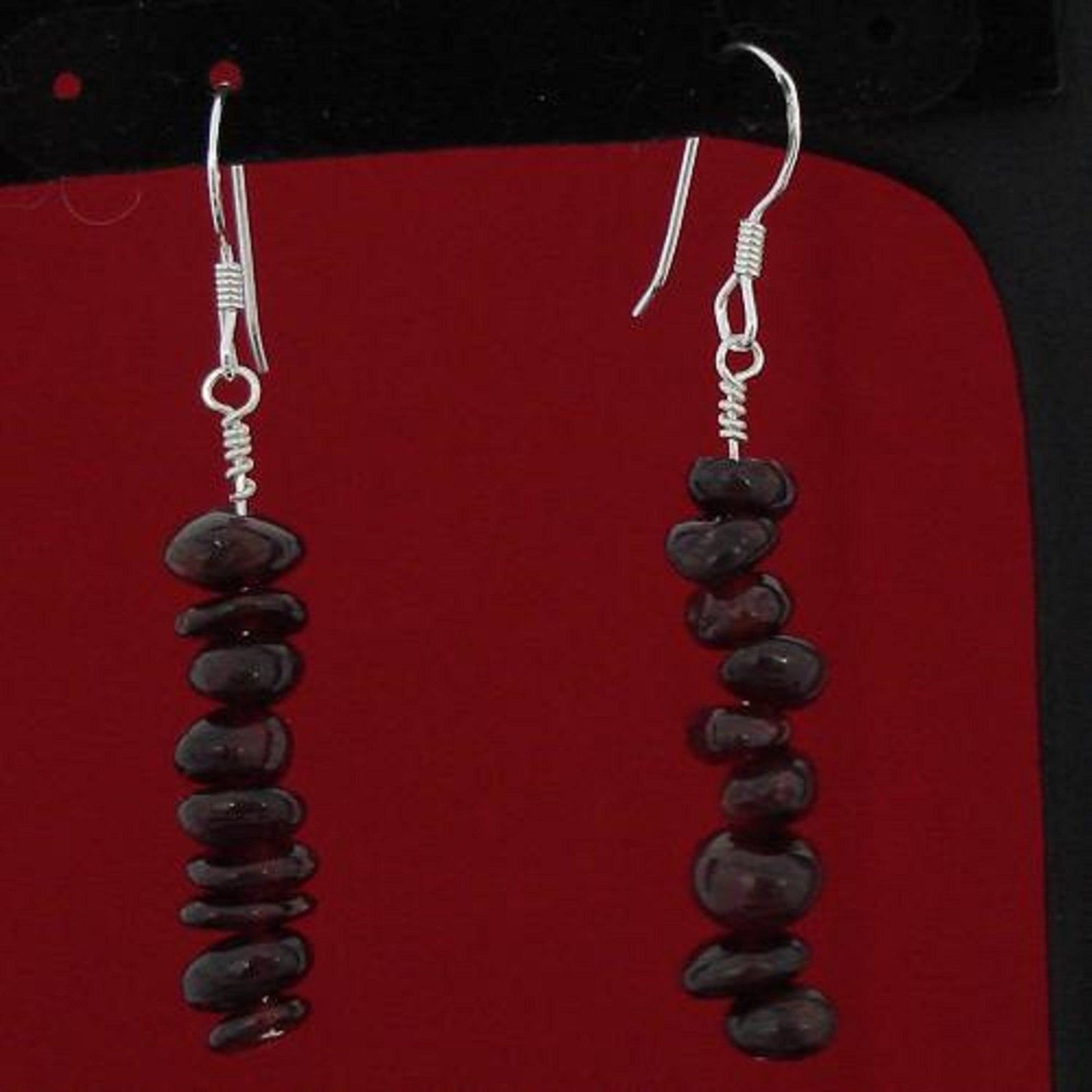 5mm-8mm Garnet Chips Sterling Silver Hoop Earrings