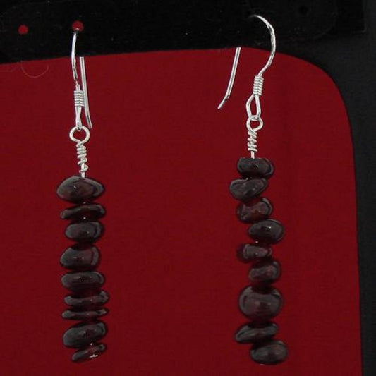 5mm-8mm Garnet Chips Sterling Silver Hoop Earrings