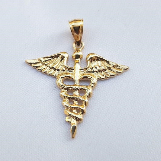 14K Yellow Gold Caduceus Medical Symbol Pendant