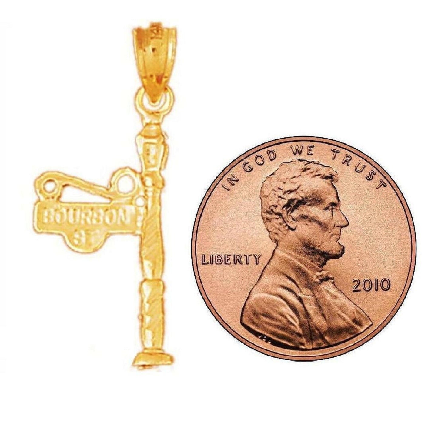 14K Yellow Gold Bourbon Street New Orleans Lamp 3D Pendant