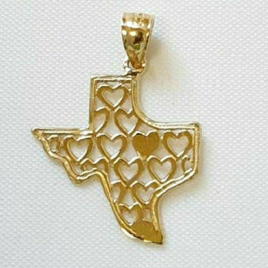 14K Yellow Gold Texas State Map Heart Pendant