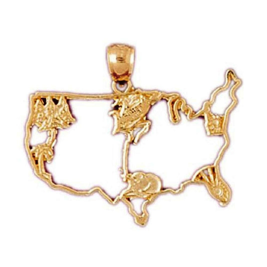 14K Yellow Gold United States Map Pendant
