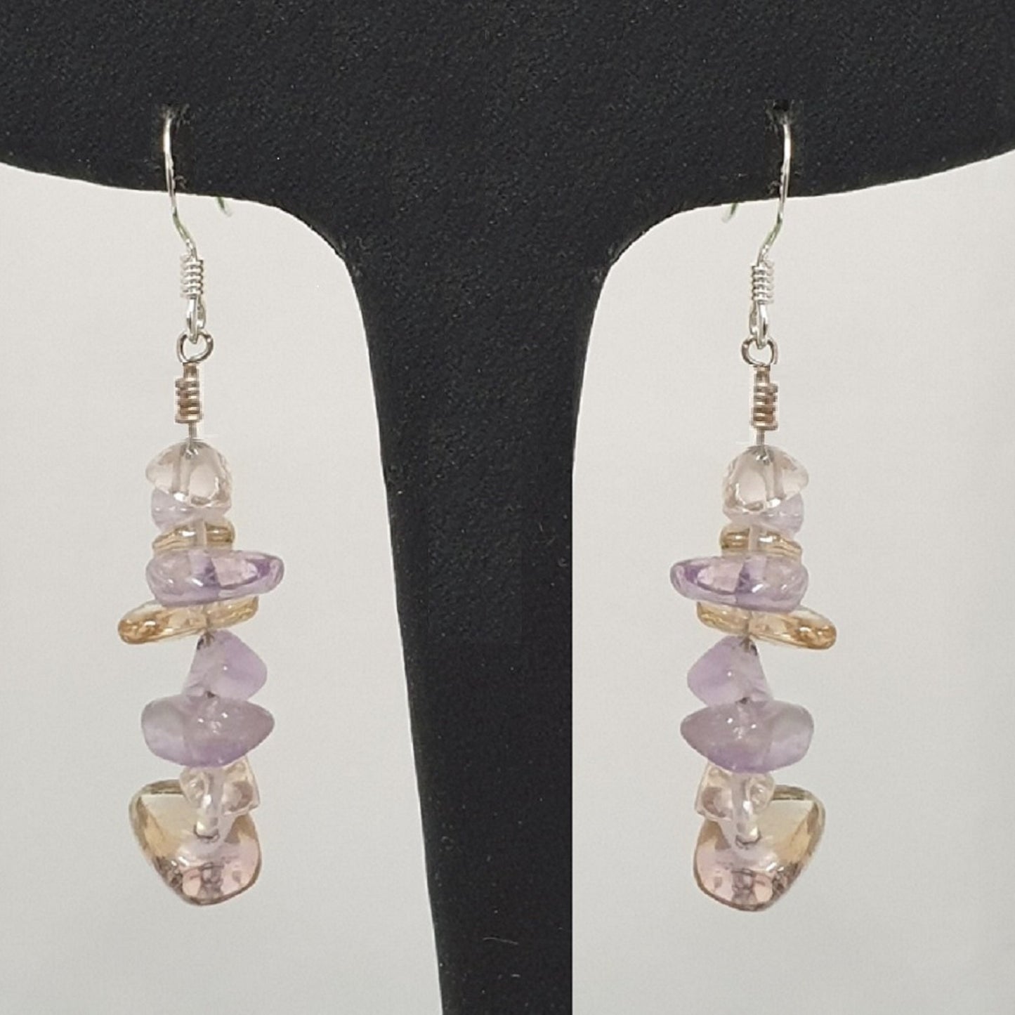 5mm-8mm Amethyst Chips Sterling Silver Hoop Earrings