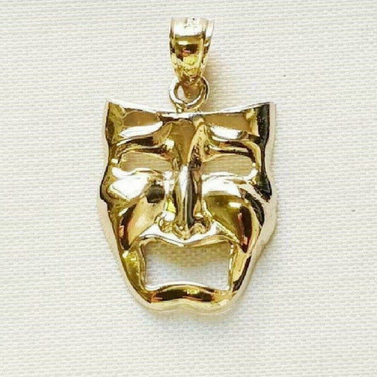 14K Yellow Gold CRY LATER Tragedy Drama Mask Pendant