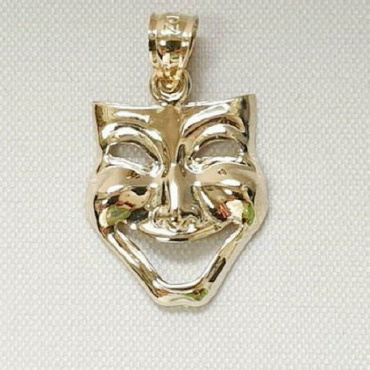 14K Yellow Gold LAUGH NOW Comedy Drama Mask Pendant