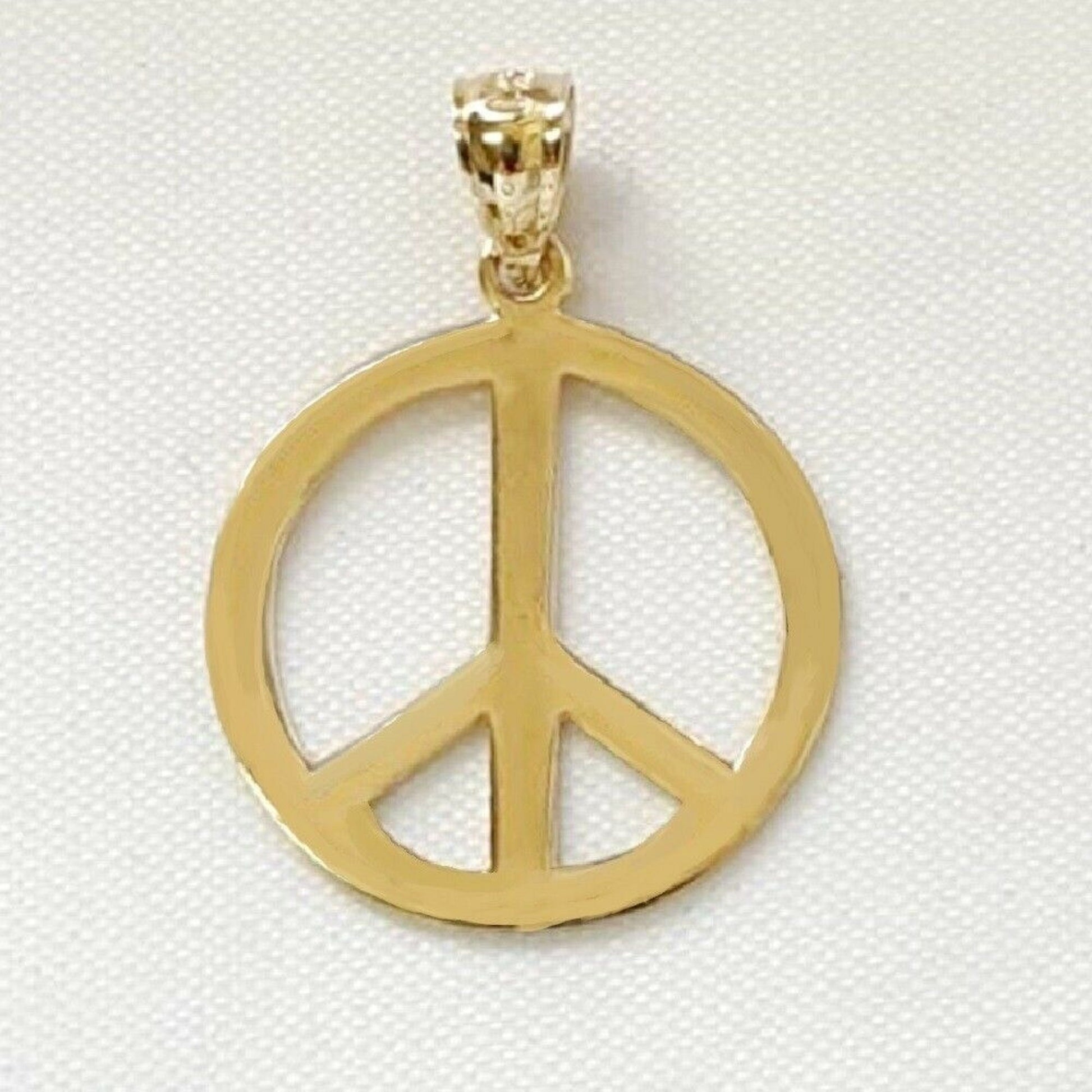 14K Yellow Gold PEACE Sign Symbol Pendant