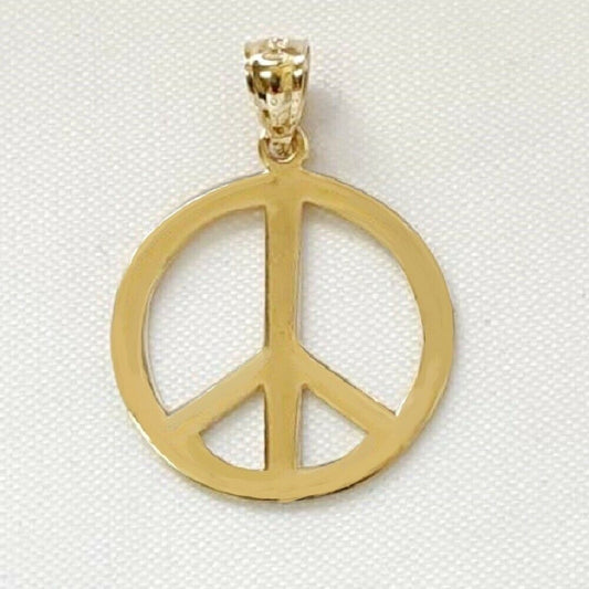 14K Yellow Gold PEACE Sign Symbol Pendant