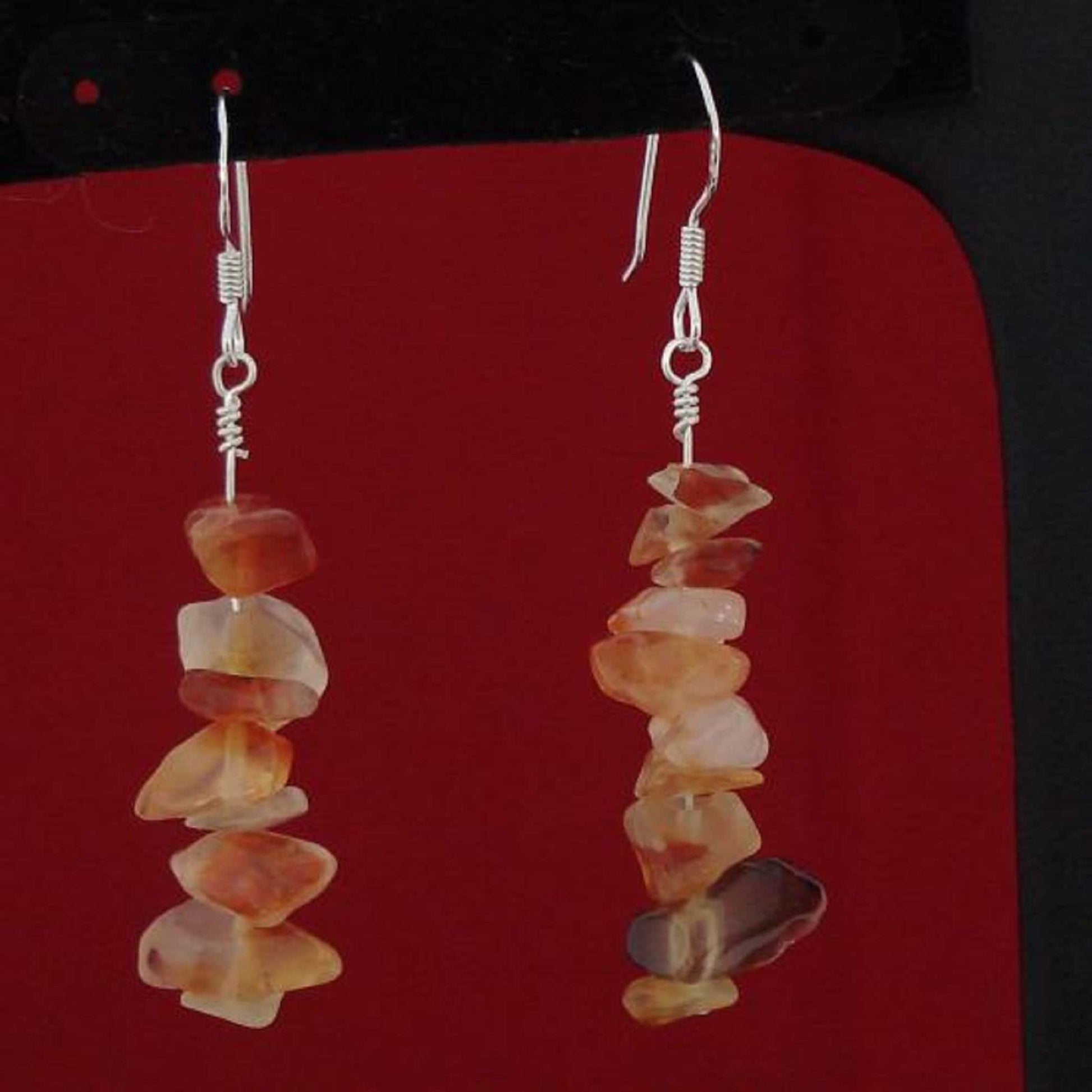 6mm-10mm Fire Agate Chips Sterling Silver Hoop Earrings