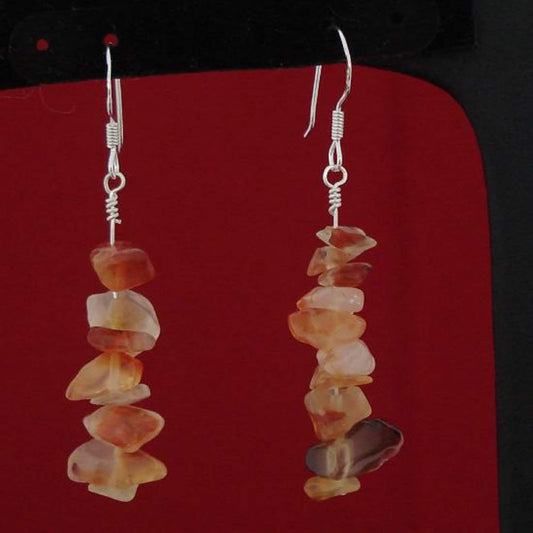 6mm-10mm Fire Agate Chips Sterling Silver Hoop Earrings