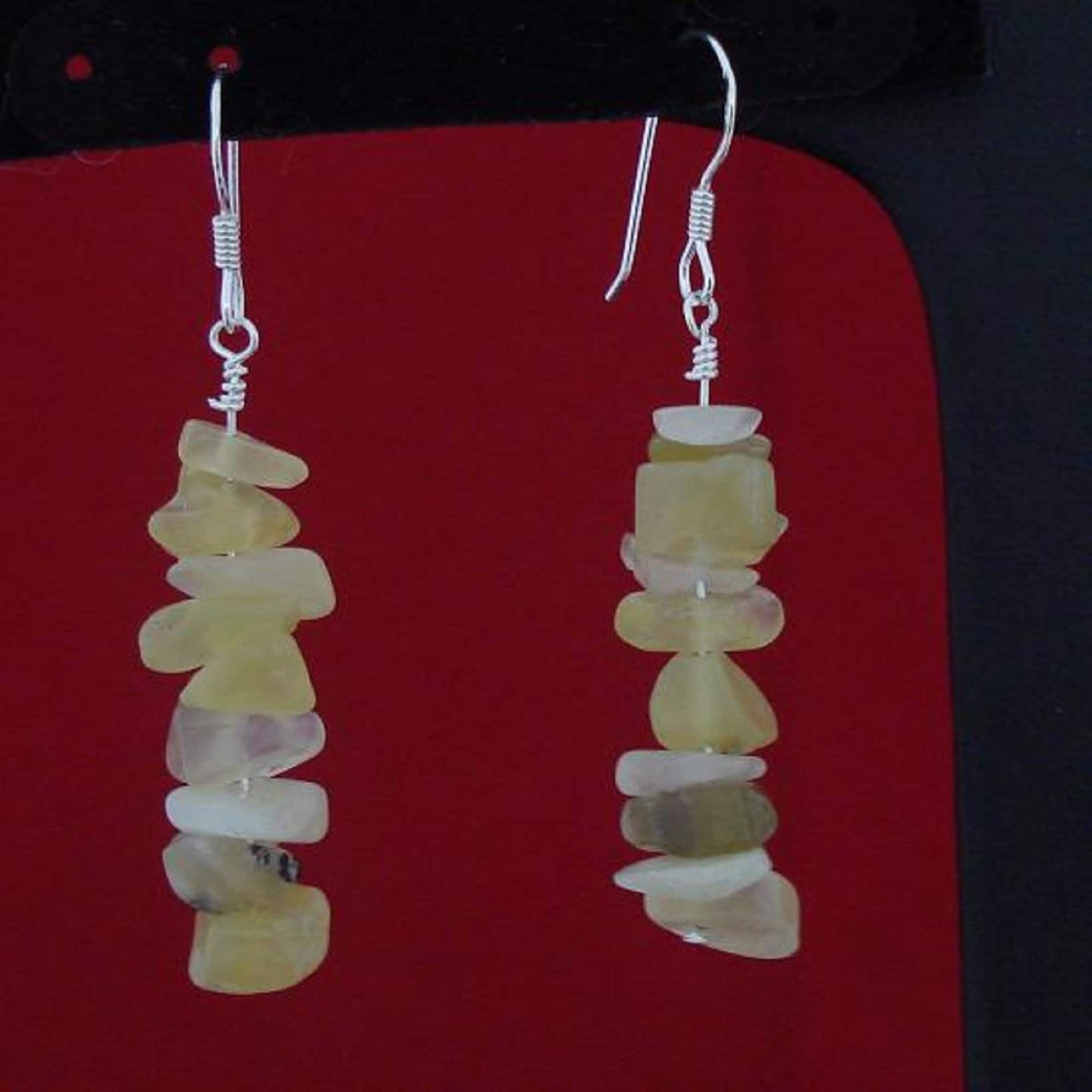 5mm-10mm Yellow Opal Chips Sterling Silver Hoop Earrings