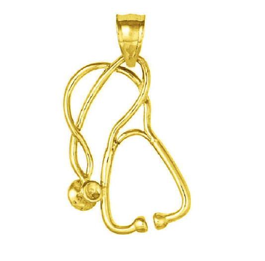 14K Yellow Gold MEDICAL STETHOSCOPE 3D Pendant