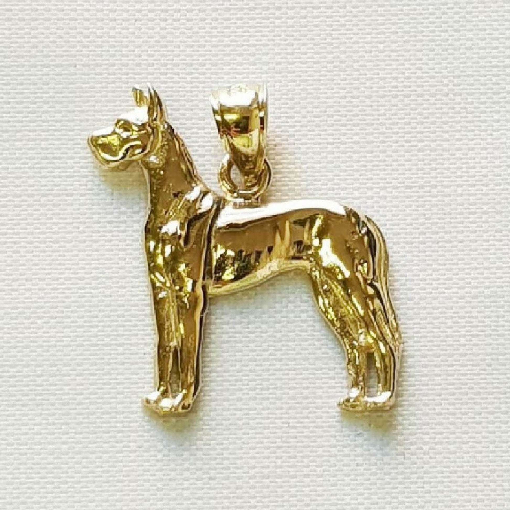 14K Yellow Gold Great Dane Dog Pendant