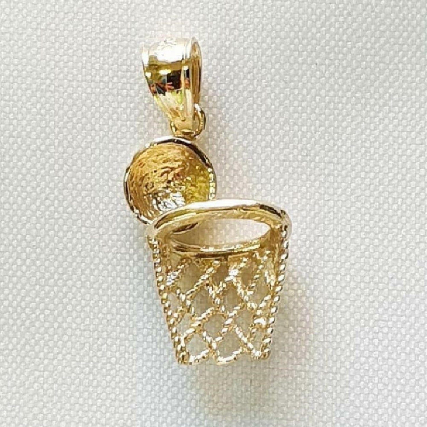 14K Yellow Gold Basketball Basket, Hoop w/ Ball Pendant