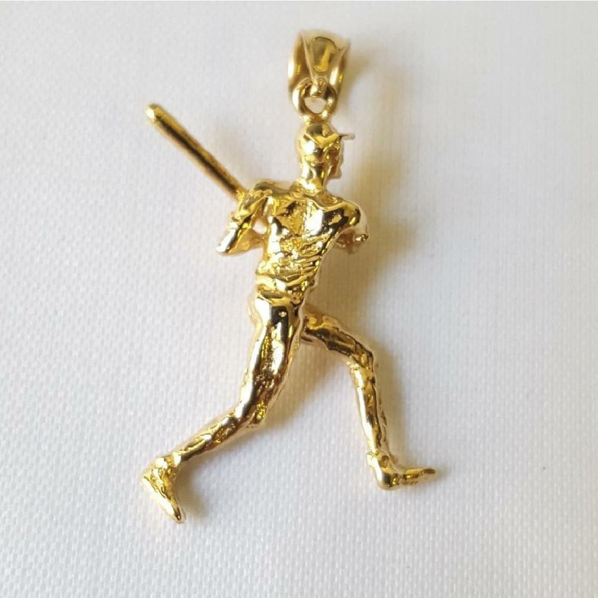 14K Yellow Gold Baseball Player Batter 3D Solid Pendant