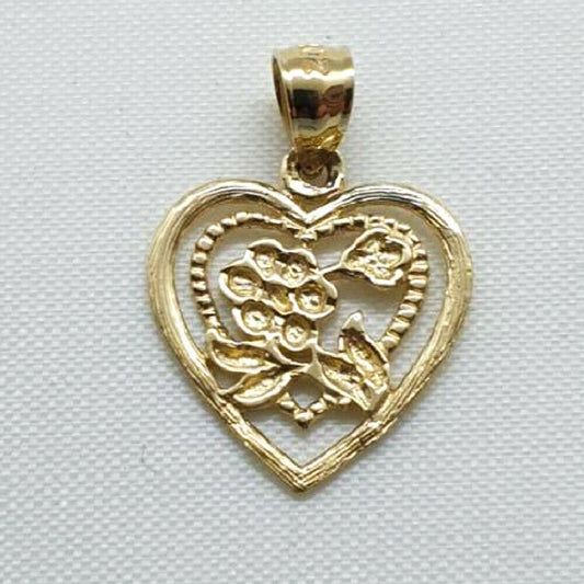 14K Yellow Gold Heart w/ Rose Pendant