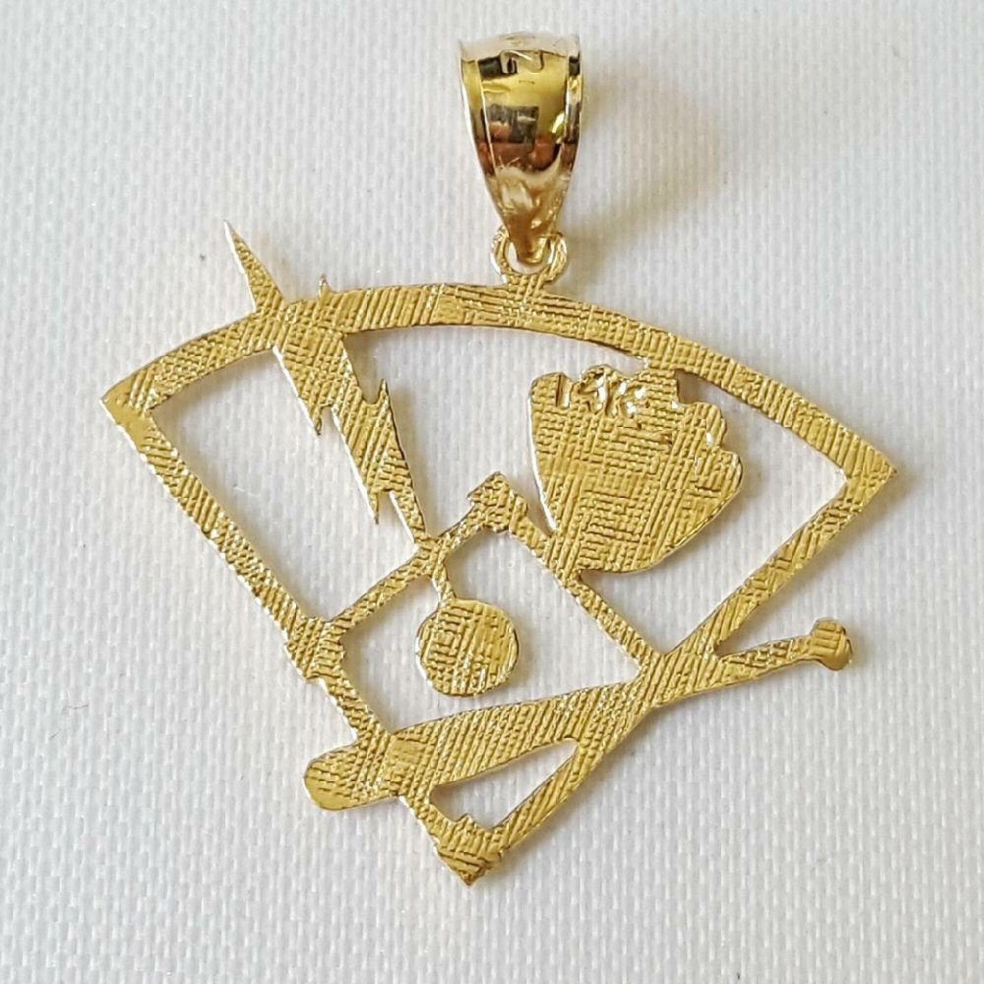 14K Yellow Gold Baseball Glove, Ball & Bat Pendant