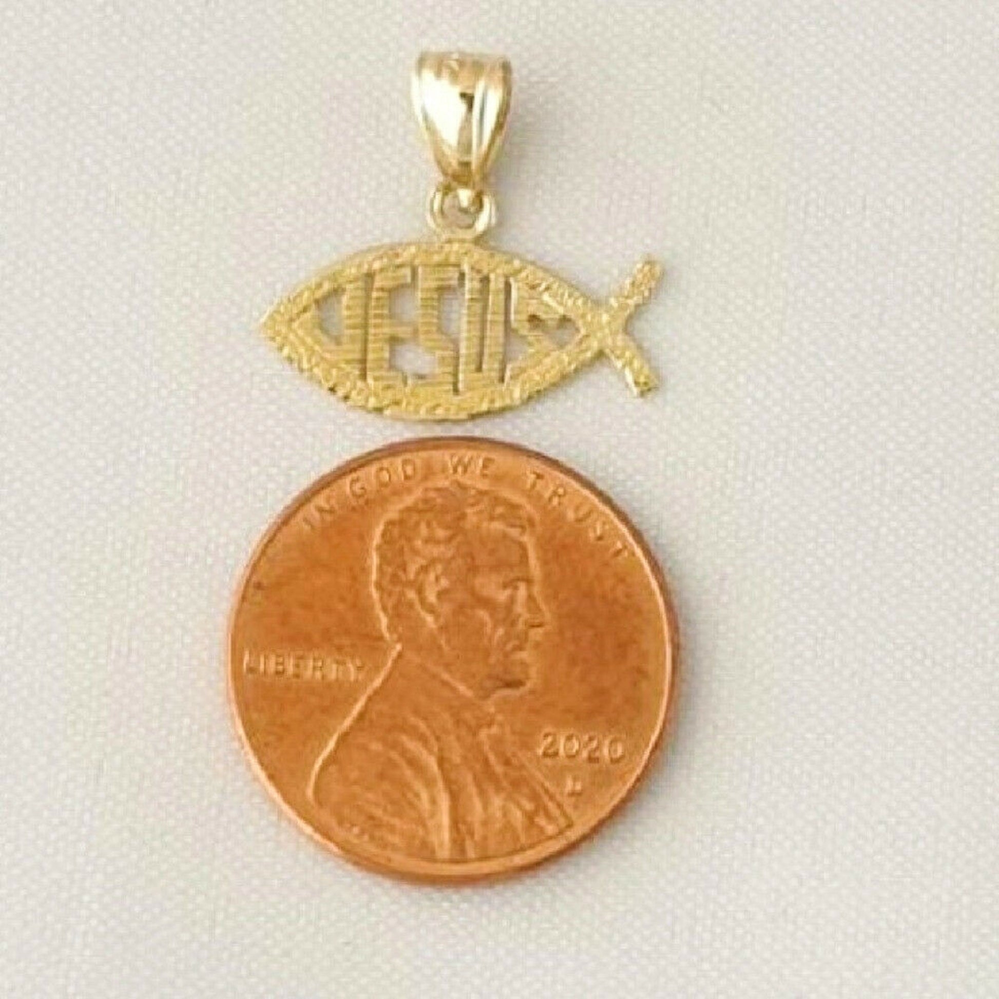 14K Yellow Gold Christian Fish w/ Jesus Pendant