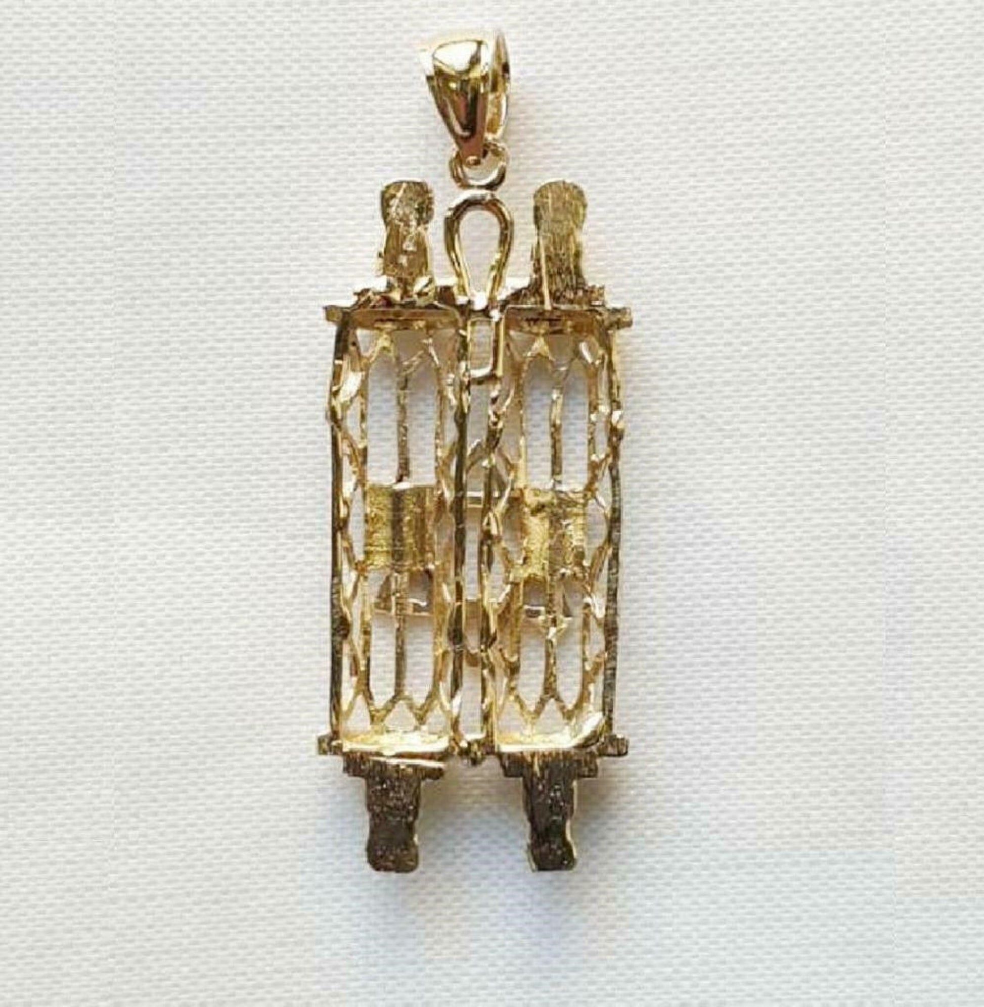 14K Yellow Gold Mezuzah Torah Scroll w/ Star of David Pendant