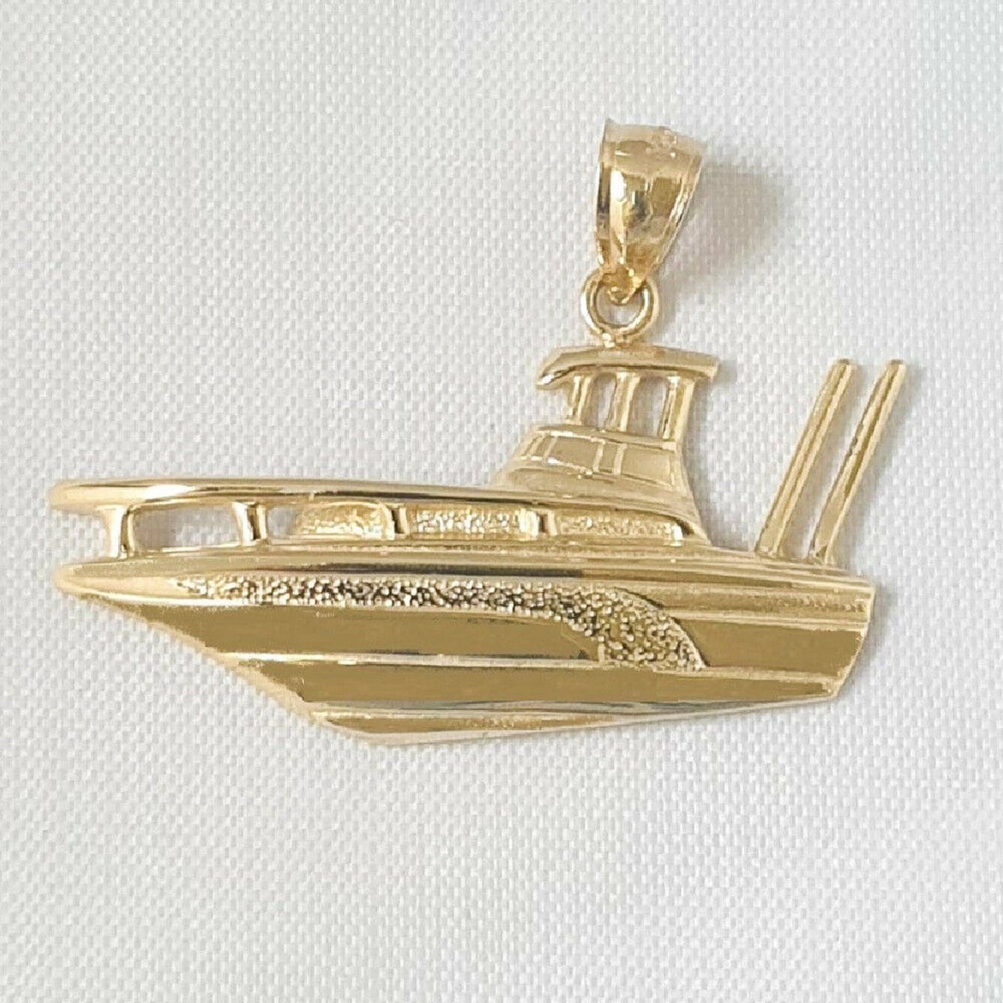 14K Yellow Gold Fishing Boat Yacht Pendant