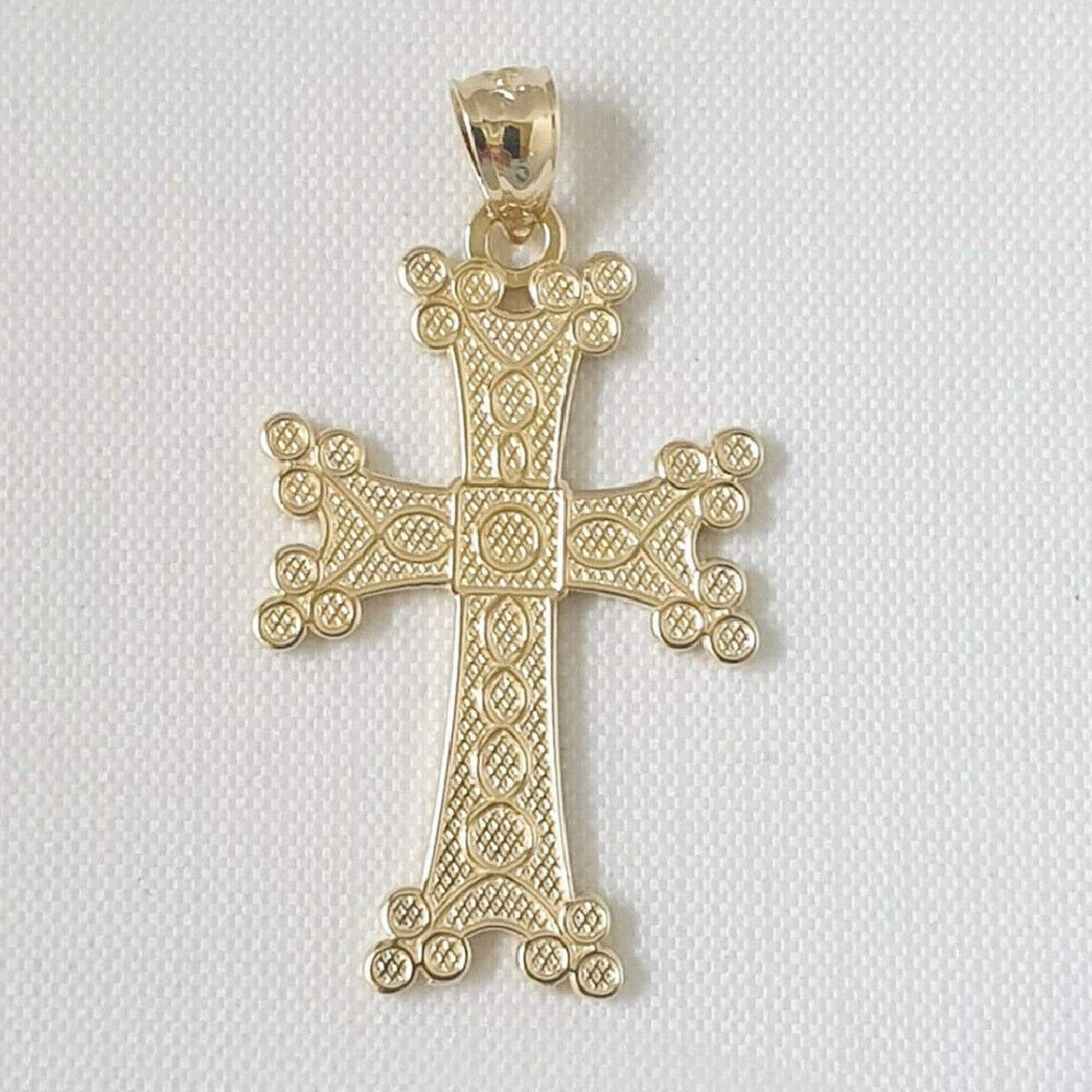 14K Yellow Gold Textured Armenian Apostolic Cross Pendant