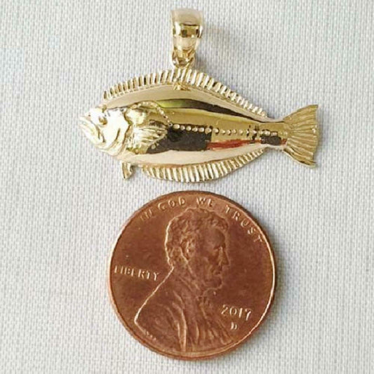 14K Yellow Gold Halibut Fish Pendant