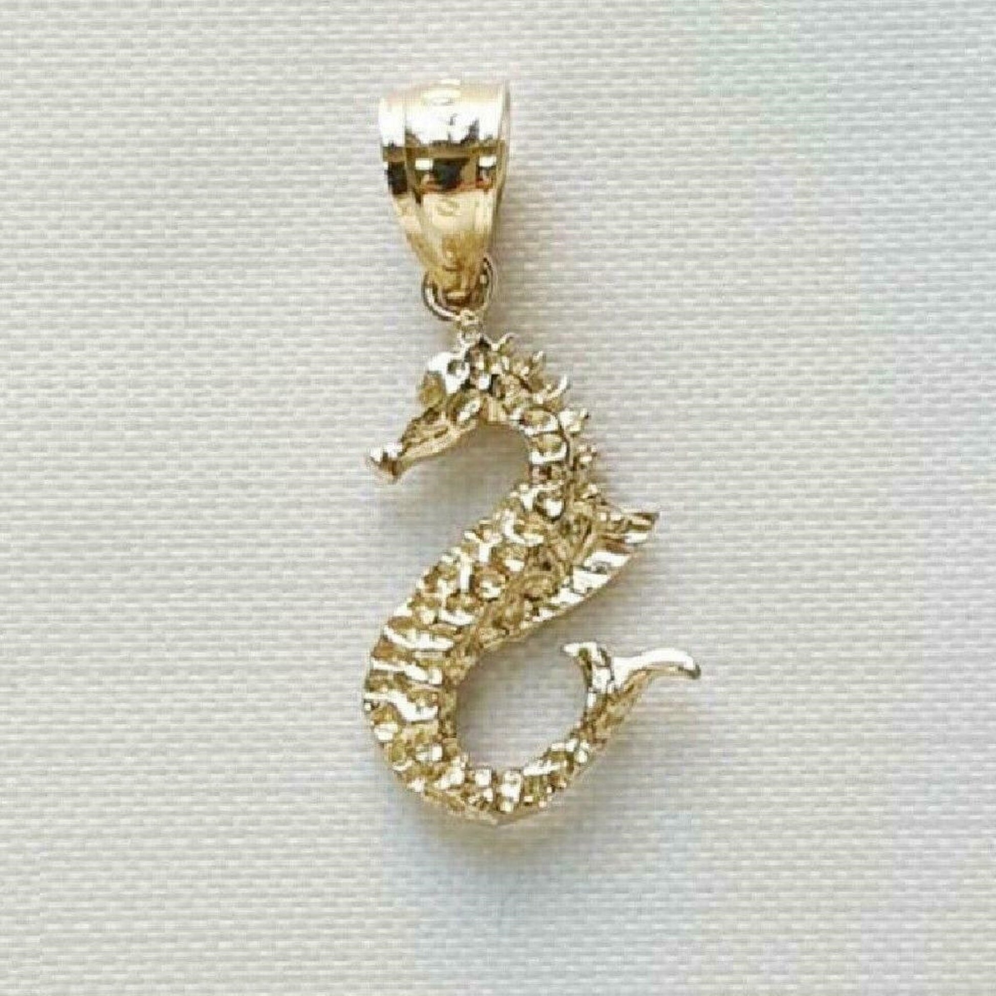 14K Yellow Gold Seahorse 3D (3 Dimensional) Solid Pendant