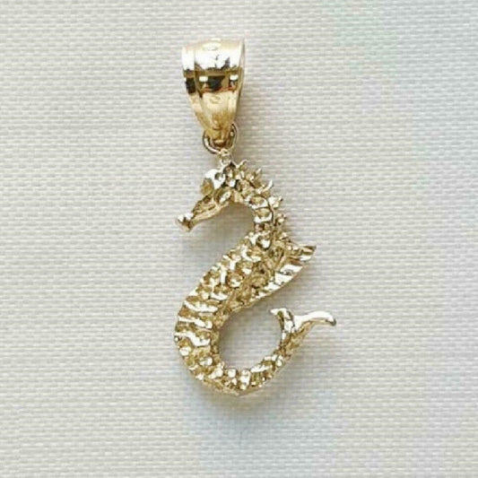 14K Yellow Gold Seahorse 3D (3 Dimensional) Solid Pendant