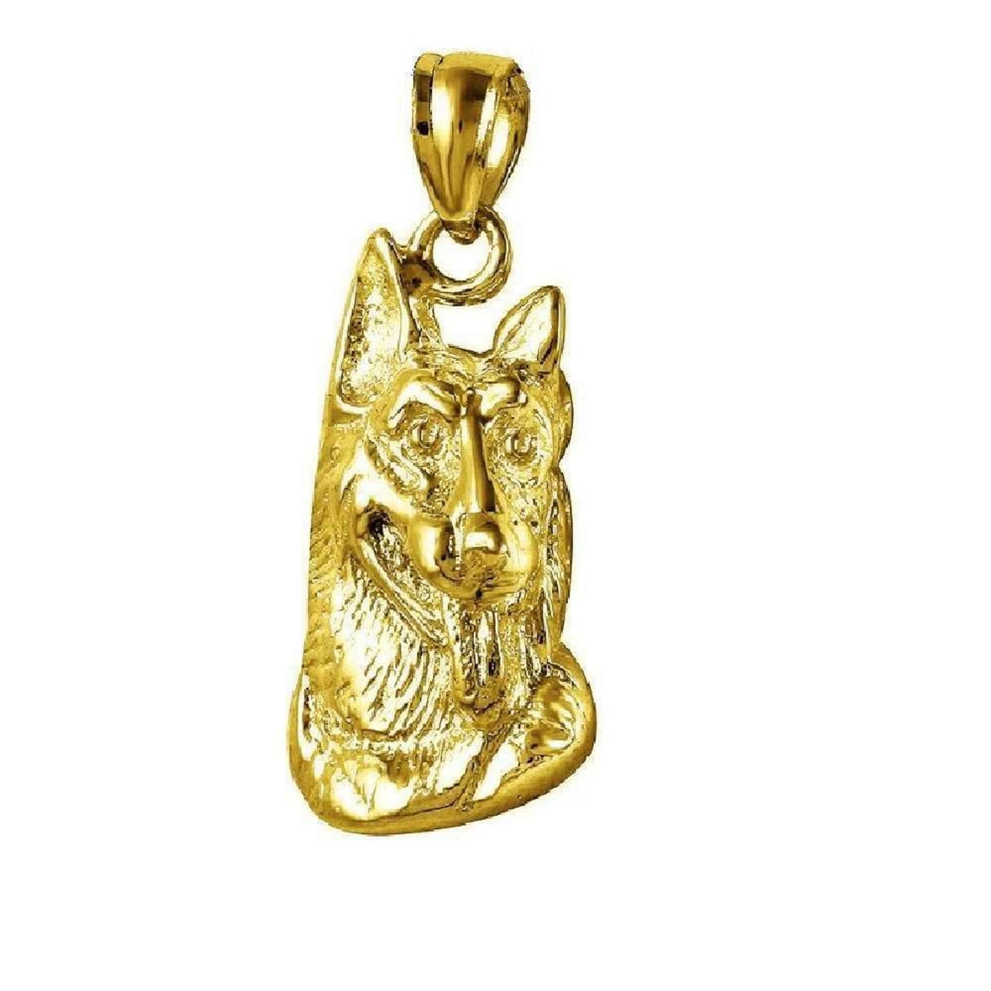 14K Yellow Gold German Shepherd Dog Head Pendant