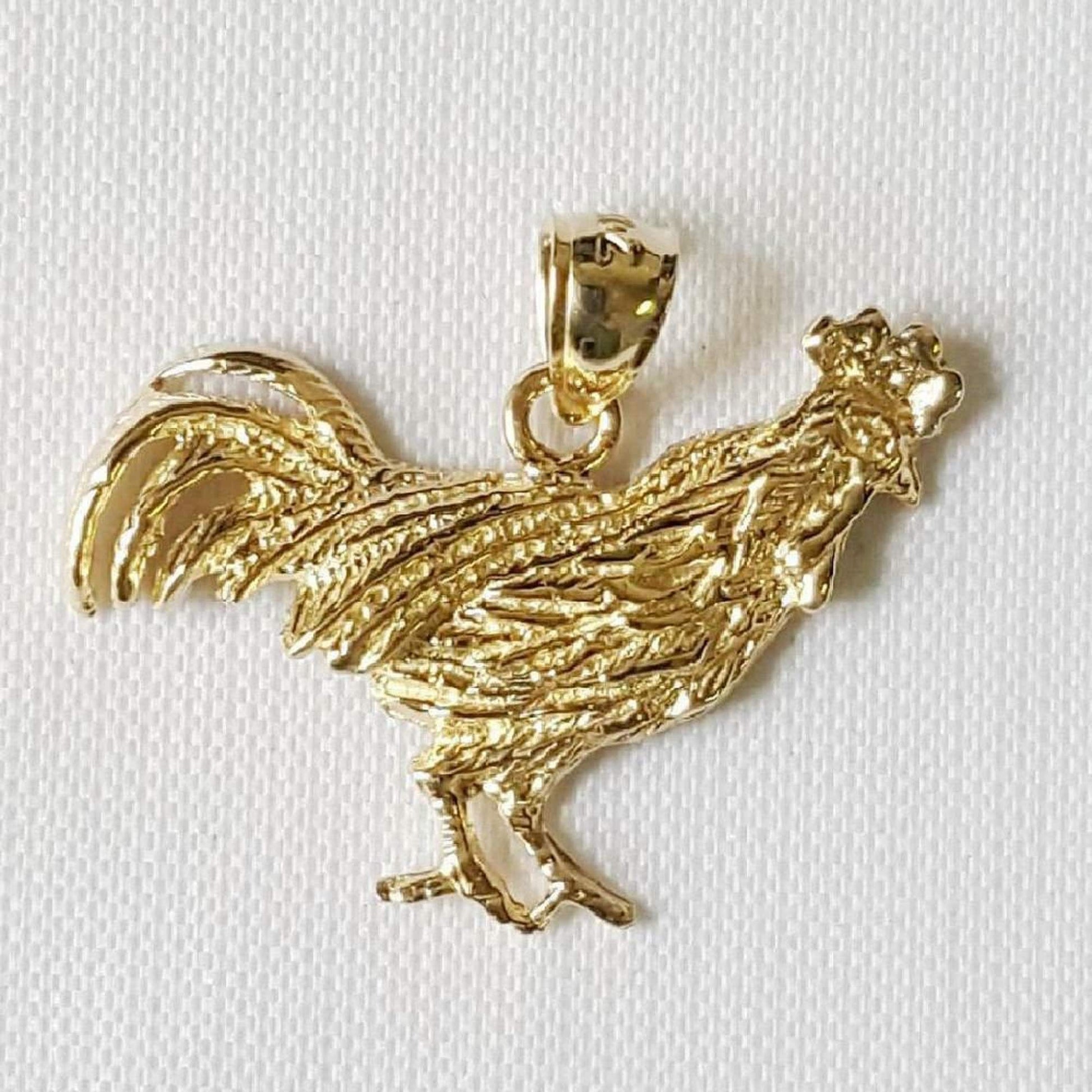 14K Yellow Gold Rooster Chicken Pendant